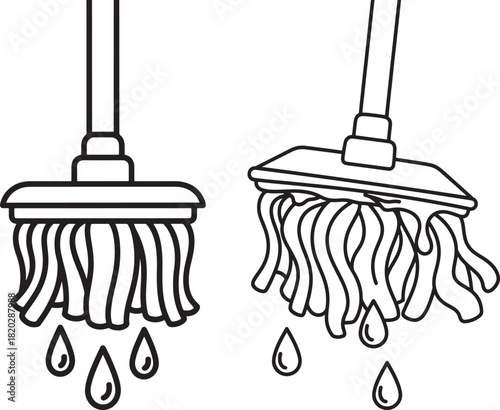 Two mops dripping water silhouette