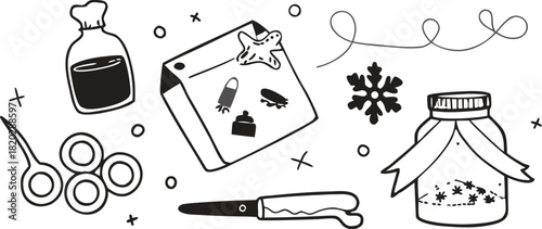 Hand Drawn Doodle Set Holiday Crafting Supplies Vector