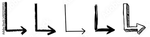 Set Turn Arrow in Different Style Draw Vector A collection of hand-drawn turn and curved arrows in various marker and sketch styles, ideal for informal flowcharts, navigation, and directional emphasis
