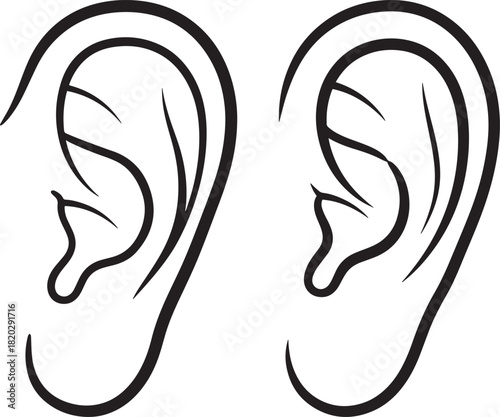 Simple line drawing of two human ears silhouette
