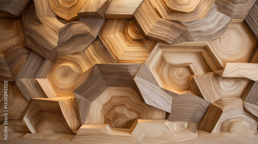 Obraz premium Abstract wooden wall art design hexagon pattern texture background for interior decor ideas