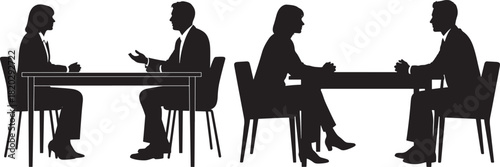 Two couples sitting at tables in silhouette