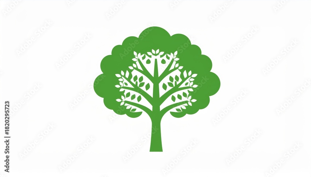 Obraz premium Green Stylized Tree with Leaves