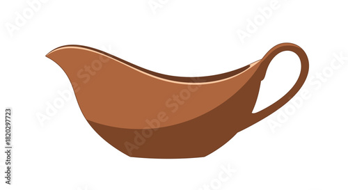 A classic brown ceramic gravy boat for serving sauce, isolated on a white background.