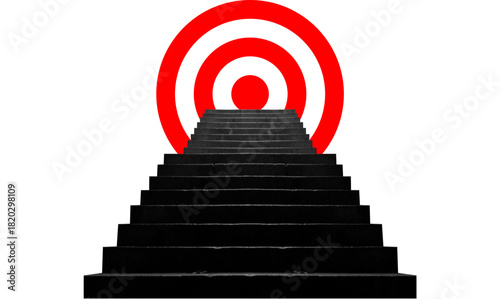 Stairs Toward Bulleyes Target Vector A conceptual graphic showing stairs ascending to a bullseye target, ideal for depicting progress, goal setting, effort, and step-by-step achievement.