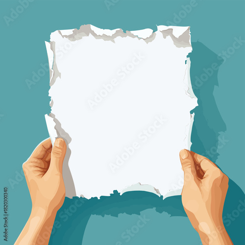 Flat style. Hands tearing apart a blank sheet of paper , vector style simple color