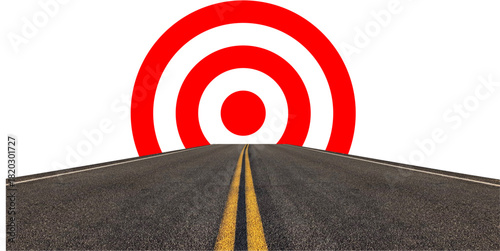 Highway Toward Bulleyes Target Vector A conceptual graphic showing a road or highway leading directly to a bullseye target, perfect for strategy, achieving goals, and planning success.