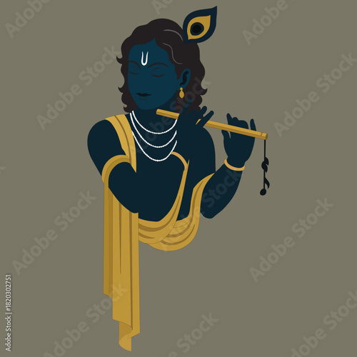 Lord krishna playing flute illustration on a plain background