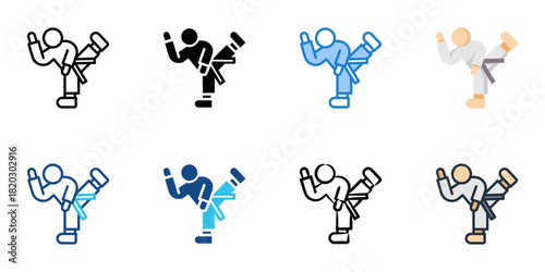 Martial arts icon set multiple style collection 
