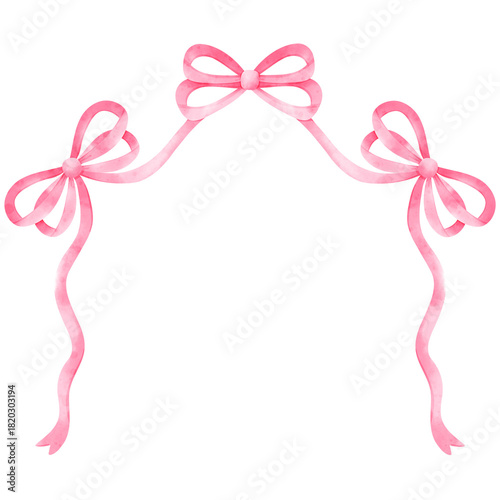 Watercolor Pink Ribbon Frame with Bow, Coquette Frame Boarder illustration
