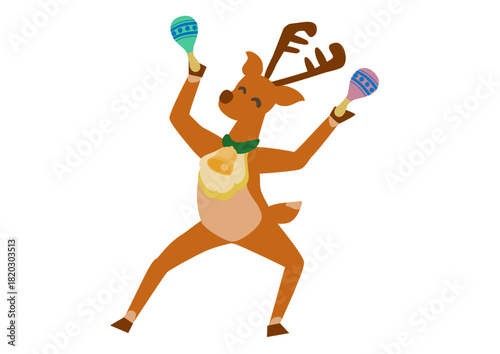 クリスマスのはしゃいでるトナカイのイラスト素材