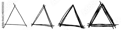 Set Doodle Scratch Draw Triangle Shape Vector A collection of hand-drawn triangle shapes featuring a rough, scratched, doodle texture, ideal for artistic overlays and geometric backgrounds