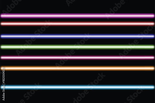Colorful glowing neon light bars creating a vibrant horizontal striped pattern, futuristic energy lines with modern abstract design