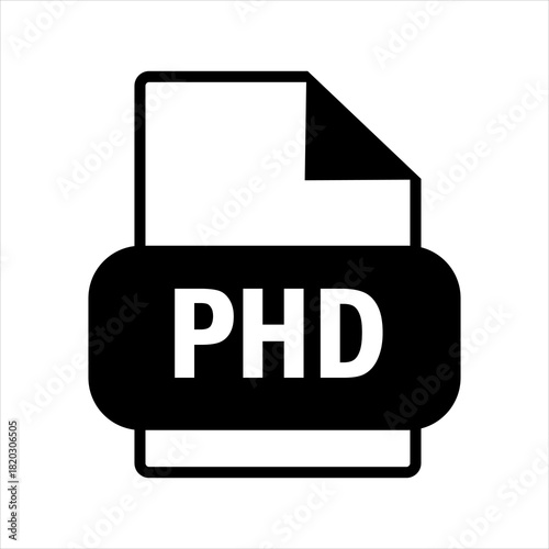 PHD file format icon in black and white silhouette style