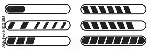 Loading and Progress Bar Vector Set, Complete Percentage Indicators, Download Status Icons, and Progress Tracker Elements