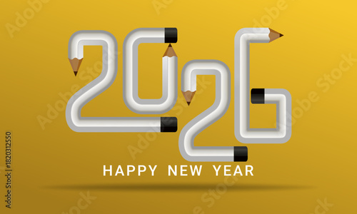 2026 Happy New Year Pencil Style Vector Template Hand Drawn Typography Greeting Card and Banner Design