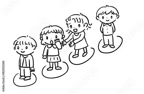 順番を守って並ぶ子どもたちのイラスト／療育・ソーシャルスキルトレーニング