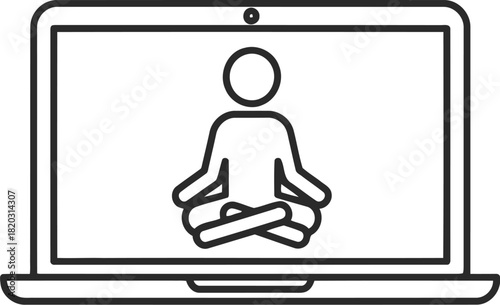 Online meditation and digital wellness concept person in lotus pose on laptop screen