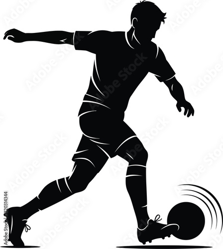 Male footballer sprinting with ball outside foot silhouette