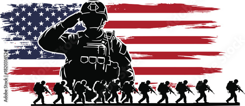 Soldier silhouette saluting forward with helmet and gear