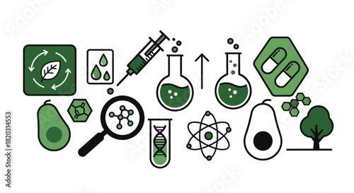 Green science and nature icons for eco friendly product development