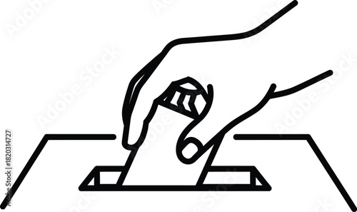 Hand holding ballot voting icon top down perspective