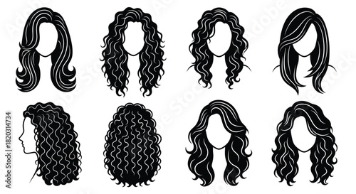 Hairstyles collection, black silhouettes, elegant feminine fashion icon