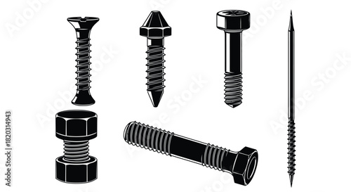 Detailed screws and bolts illustration for professional design needs
