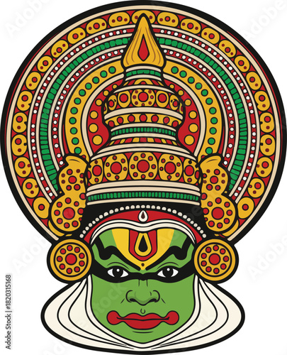 Kathakali dance head in Kerala India vector illustration