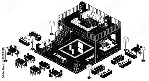 Modern isometric club interior design concept for parties and events