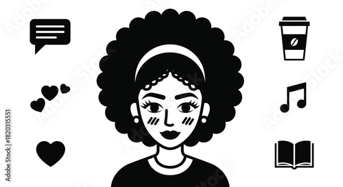 Cheerful black and white avatar for expressing yourself creatively