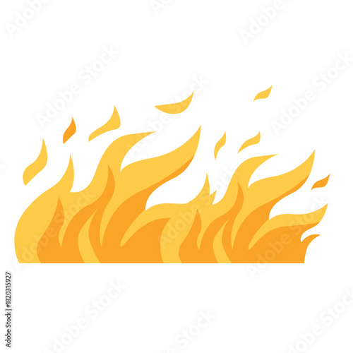 Wildfire illustration showing large spreading flames across dry grassland, ideal for environmental awareness, disaster education, safety materials, climate lessons, and natural hazard visuals.