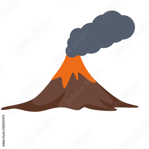 Volcano eruption illustration with ash clouds and flowing lava, perfect for science education, natural disaster lessons, geography materials, environmental studies, and hazard awareness visuals.