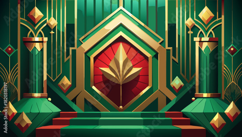 Stunning art deco design with gold leaf and emerald green accents, perfect for luxurious branding or elegant creative projects, originally a scalable vector graphic