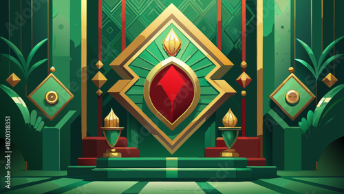 Stunning art deco design with gold leaf and emerald green accents, perfect for luxurious branding or elegant creative projects, originally a scalable vector graphic
