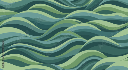 Abstract Undulating Waves Flow In Calming Shades Of Green Creating A Serene And Organic Visual
