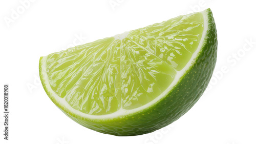 A single wedge of fresh green lime fruit isolated on transparent background