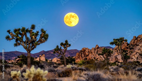 Joshua Tree National Park under the glow of a full moon.