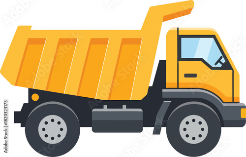 Bright yellow dump truck for construction and hauling materials