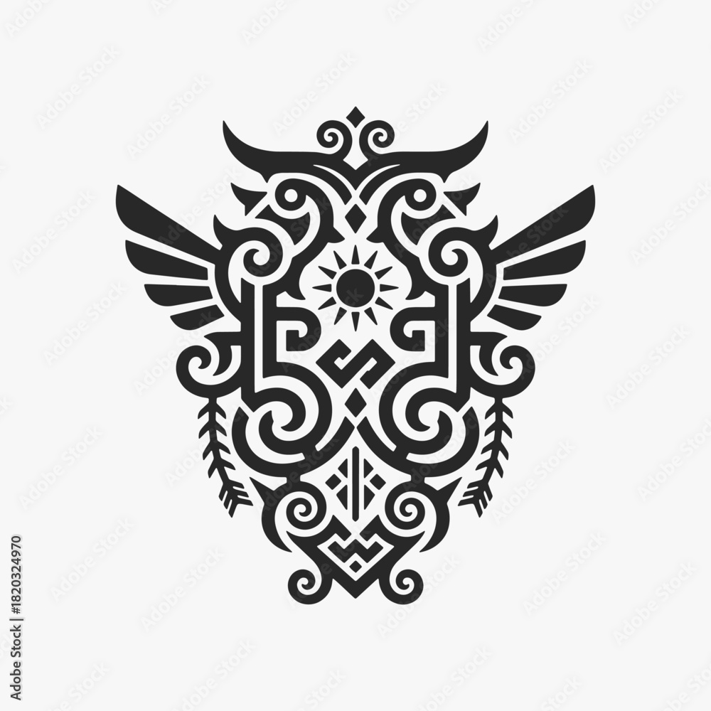 Fototapeta premium Intricate tribal mandala ornament on a white background. Vector Sign for Banner, Logos, Labels, tattoo, and Icons.