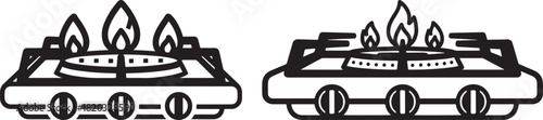 Two gas stove burners with flames silhouette