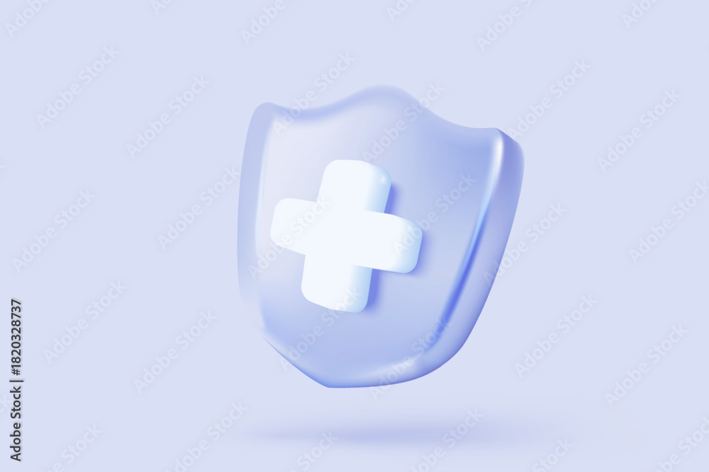 Obraz premium 3d purple plus glass icon. First aid and health care with pure medical. Medical symbol of emergency help. 3d math signs icon vector render illustration