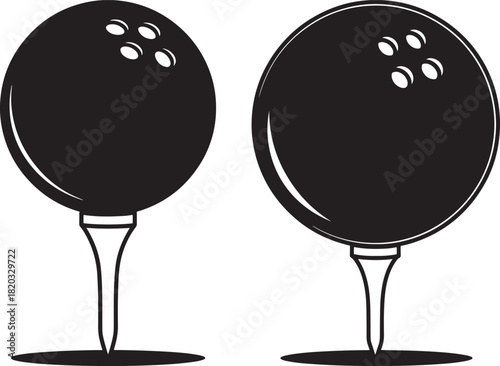 Two bowling balls on tees silhouette