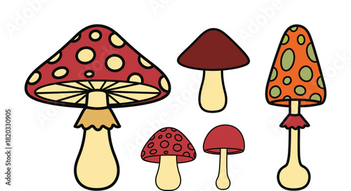 Mushroom illustration vector colorful drawing fungi toadstool set