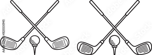 Two sets of crossed golf clubs and balls silhouette