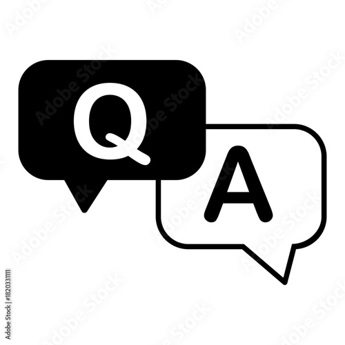 Q&A chat bubble icon for questions and answers, support center, FAQs, and interactive communication