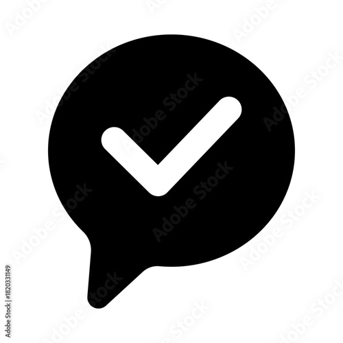 Checkmark chat bubble icon for confirmation, approval, success, completed actions, and verification