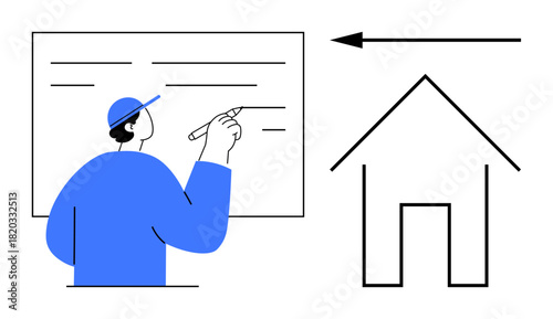 Planning concept. Individual working on a board creating ideas related to planning. Planning include architecture, home design, project management, education, and brainstorming