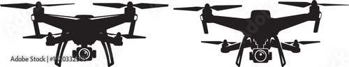 Two drone silhouettes flying side by side silhouette
