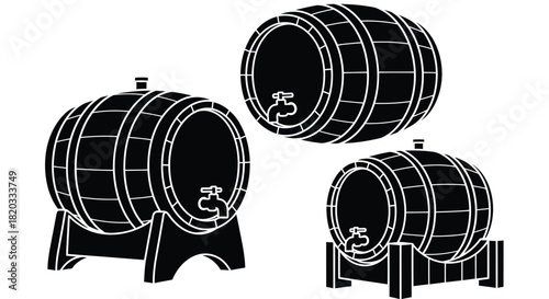 Black and white barrel vector illustration wine beer alcohol cask